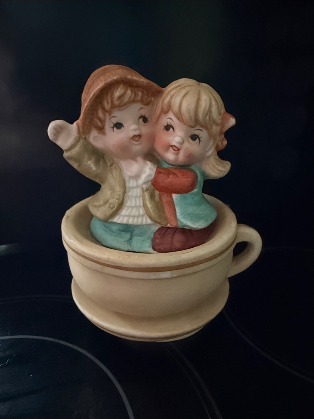 “Tea For Two” Musical Tea Cup with Boy and Girl hugging